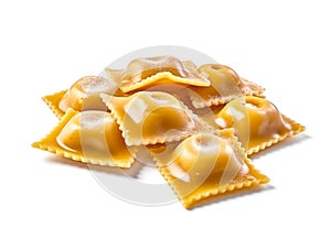 Italian dry uncooked ravioli isolated on a white background