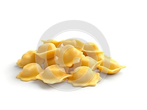 Italian dry uncooked ravioli isolated on a white background