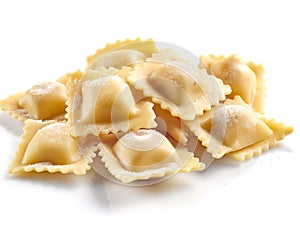 Italian dry uncooked ravioli isolated on a white background