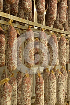 Italian drying salami sausages