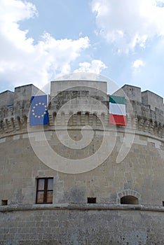 Italian and E.U. Flags on Acaya Castle
