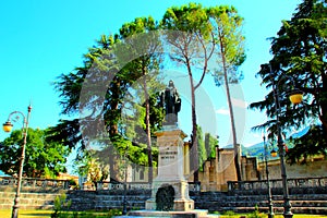 ASCOLI PICENO, ITALY - CIRCA AUGUST 2019: Monument of Cecco D`Ascoli