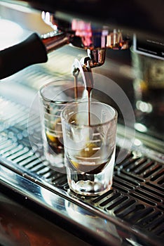 Italian espresso expresso coffee making preparation with machine