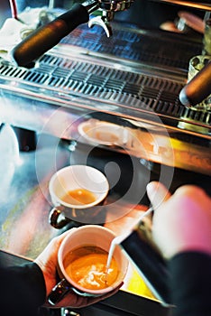 Italian espresso expresso coffee making preparation with machine