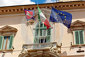 Italian and European flags, Rome, Italy