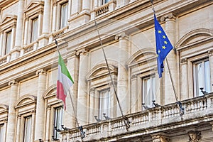 Italian and european union flags in Rome