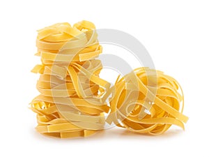 Italian fettuccine pasta isolated on white background.