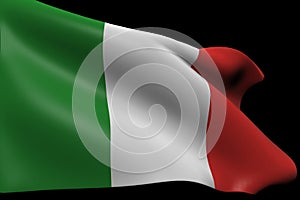 Italian Flag in the Wind: A 3D Render on Black Background photo