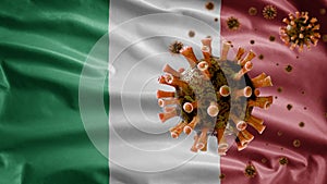 Italian flag and Coronavirus outbreak infecting as dangerous flu. Covid 19