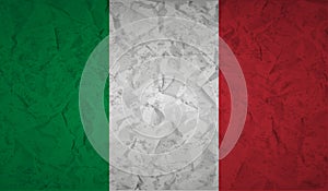 Italian flag with the effect of crumpled paper and grunge