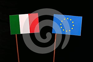 Italian flag with European Union EU flag on black