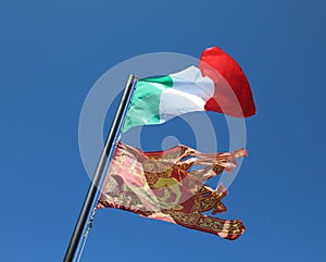 italian flag and Flag of Veneto Region