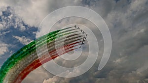 Italian flag painted in the sky by jets at the Airpower 2022 in Austria.