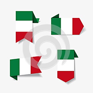 Italian flag stickers and labels. Vector illustration.