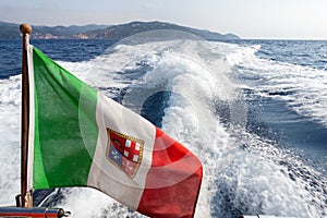 Italian Flag on yacht. Argentario, italian coast