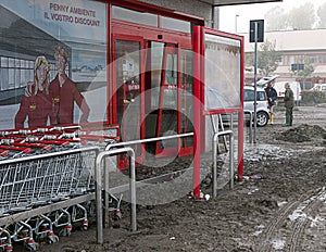 Italian floods aftermath and cleanup, supermarket