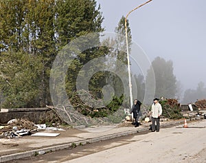 Italian floods aftermath - sunny morning walk