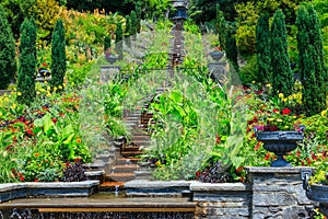 Italian flower water stairs on the island of flowers Mainau on Lake Constance, Germany