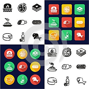 Italian Food All in One Icons Black & White Color Flat Design Freehand Set