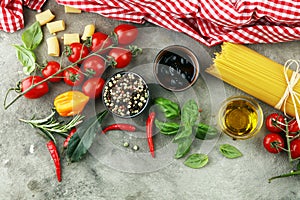 Italian food background with different types of pasta, health or