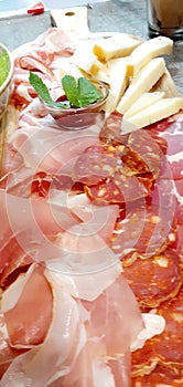 Italian food - Cured meats cheeses and Italian salami