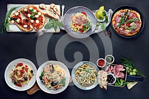 Italian food  on dark background