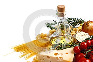 Italian food ingredients for making spaghetti pasta.