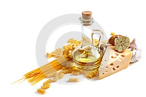 Italian food ingredients for making spaghetti pasta.