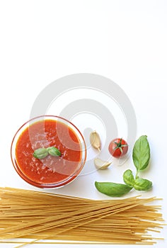 Italian food, ingredients for tomato pasta.