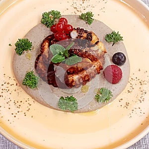 Italian food -Octopus cream  with some vegetable  and fruits