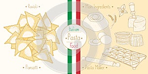 Italian Food Pasta with Filling Ravioli Pansotti photo