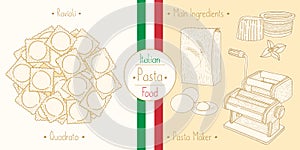 Italian Food Pasta with Filling Ravioli Quadrato photo