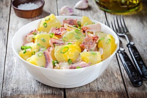 Italian food: salad with octopus, potatoes and onions