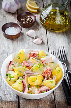 Italian food: salad with octopus, potatoes and onions