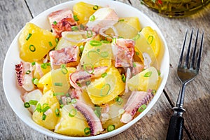 Italian food: salad with octopus, potatoes and onions