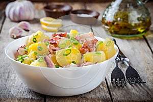 Italian food: salad with octopus, potatoes and onions