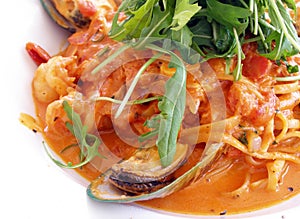 Italian food, seafood tomato pasta