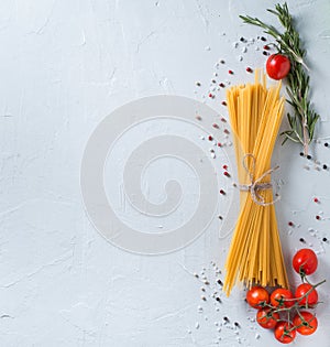 Italian food, spaghetti recipe ingredient with vintage fork on t