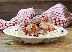 Italian food - spaghetti with tomato sauce and meatballs