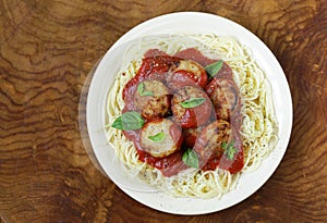 Italian food - spaghetti with tomato sauce and meatballs