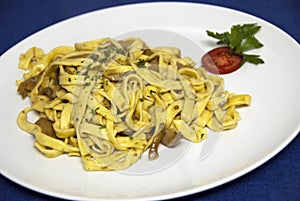 Italian food - tagliatelle with mushroom sauce