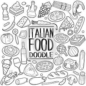 Italiano comida tradicional garabatos icono mano dibujar colocar 