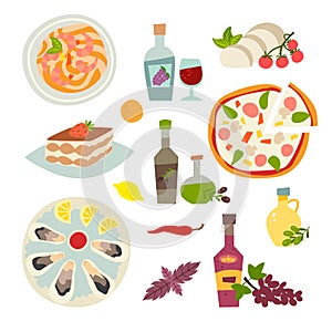 Italian food vector icons set. Italian cousine collection