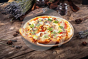 Italian fresh baked fluffy dough pizza with olives