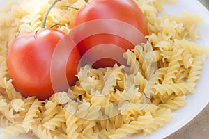 Italian fusilli pasta with tomatoes