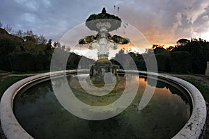 Italian Garden Fountain at dusk