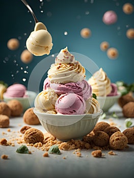 Italian gelato, floating delicious and refreshing dessert made with roasted pistachios, milk, sugar, and cream