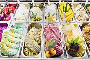 Italian gelato gelatto ice cream display in shop