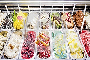 Italian gelato gelatto ice cream display in shop