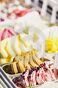 Italian gelato gelatto ice cream display in shop